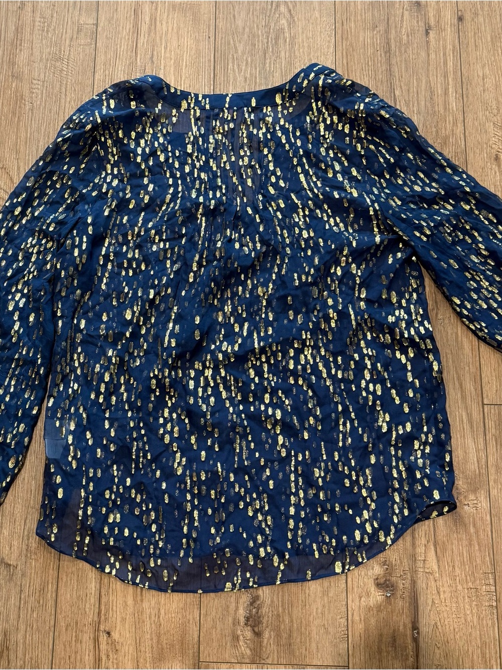 Lilly Pulitzer Navy Blue With Gold Metallic Long-Sleeve Blouse - Picture 5 of 5